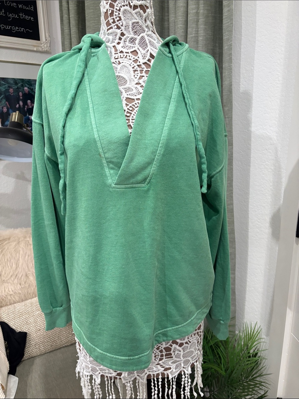 Old Navy Mint Green V-Neck Hooded Pullover